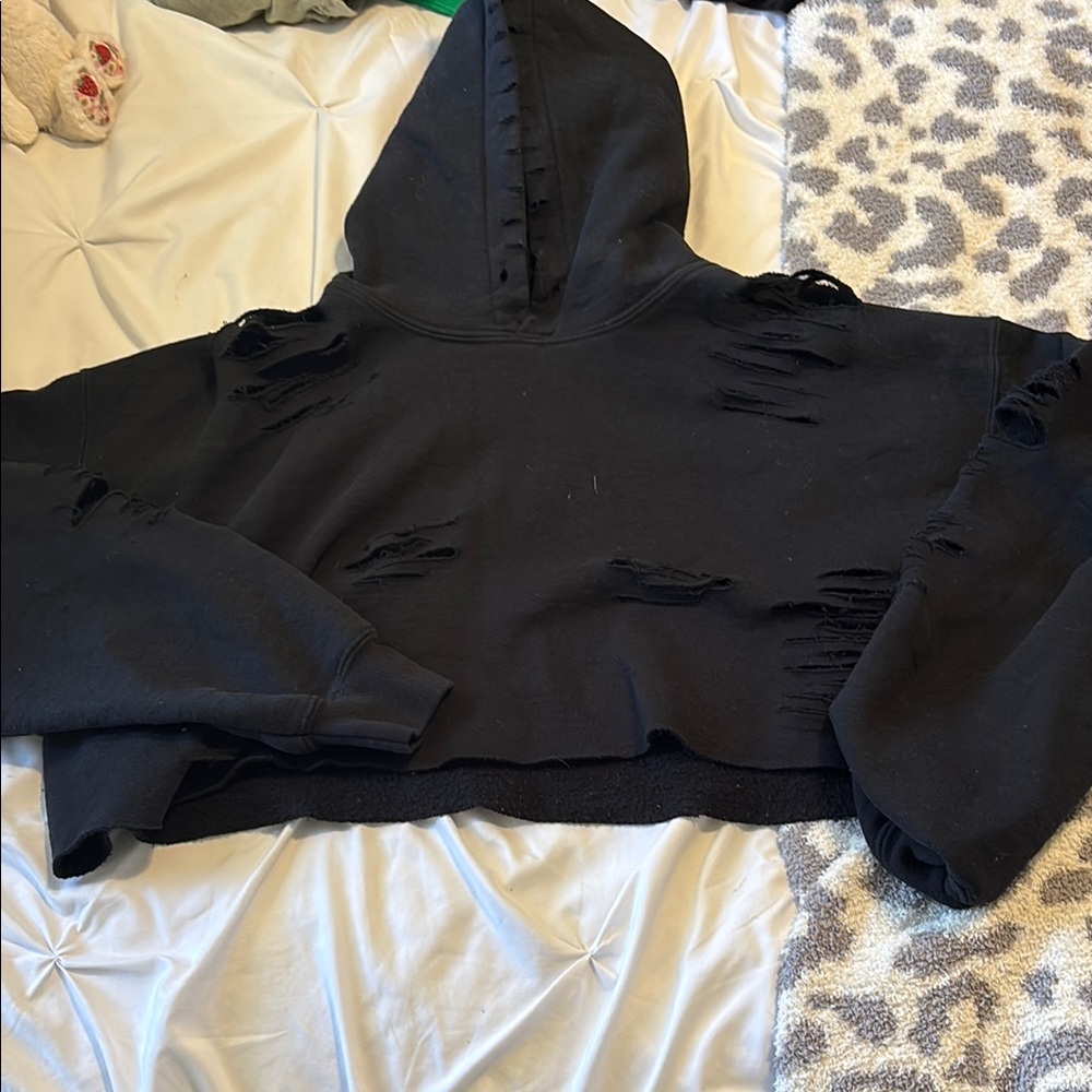 LF Black Distressed Hoodie